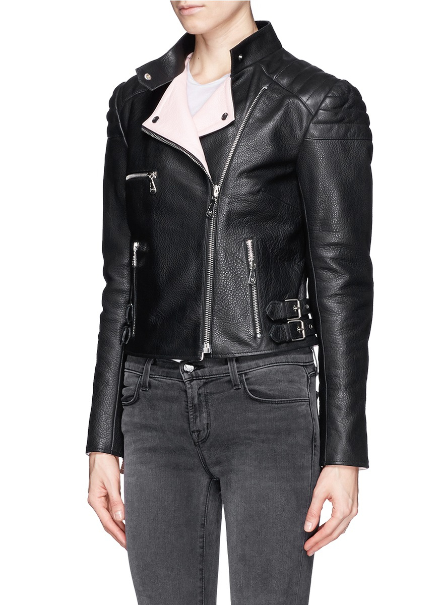 Mcq Leather Cropped Biker Jacket in Black | Lyst