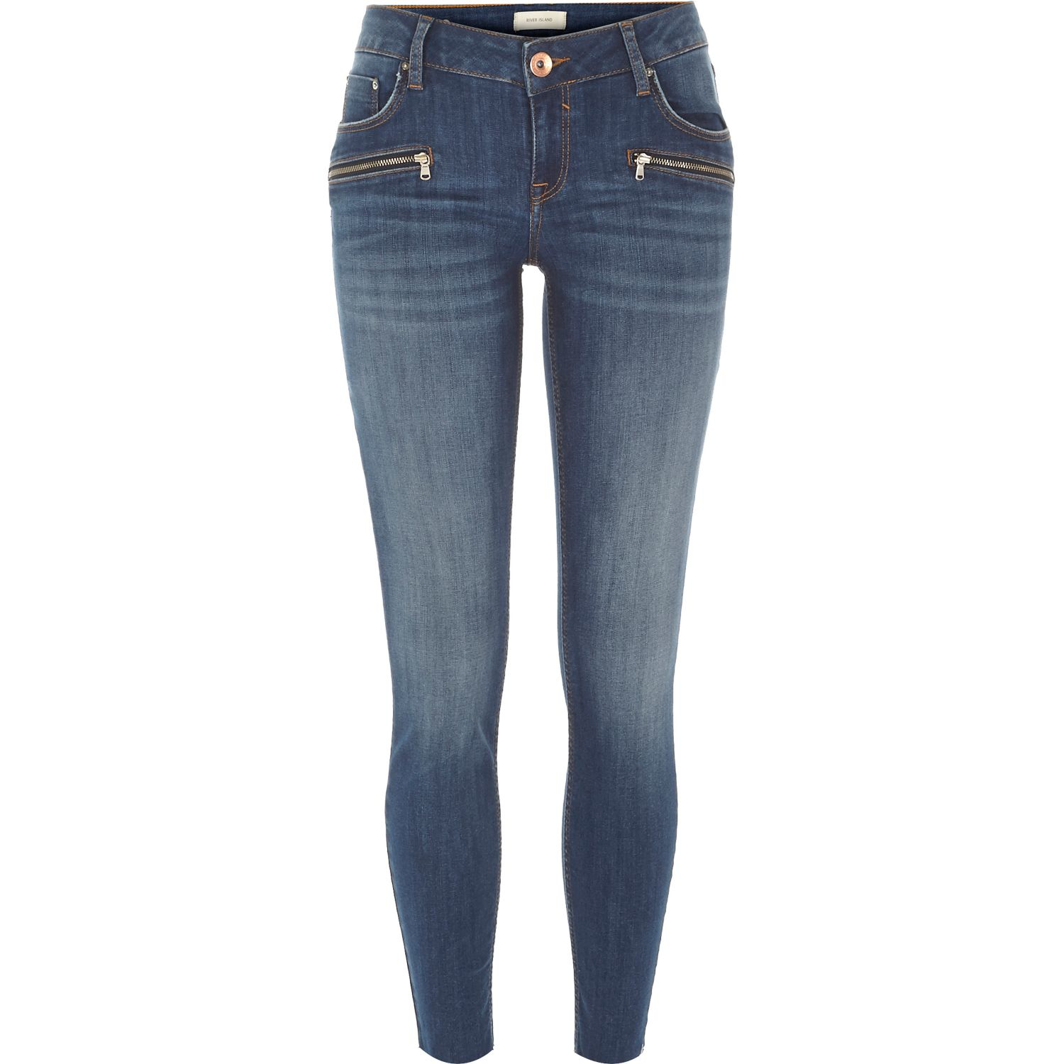 River island Mid Wash Low Rise Amelie Superskinny Jeans in Blue | Lyst