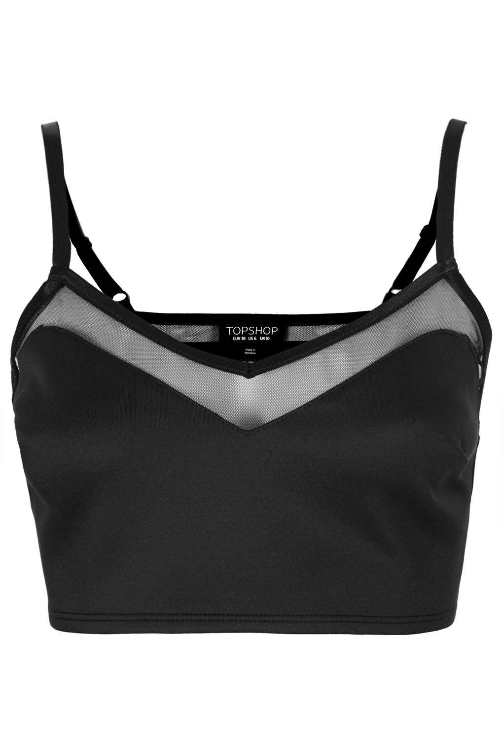 Topshop Petite Mesh Panel Bralet in Black | Lyst