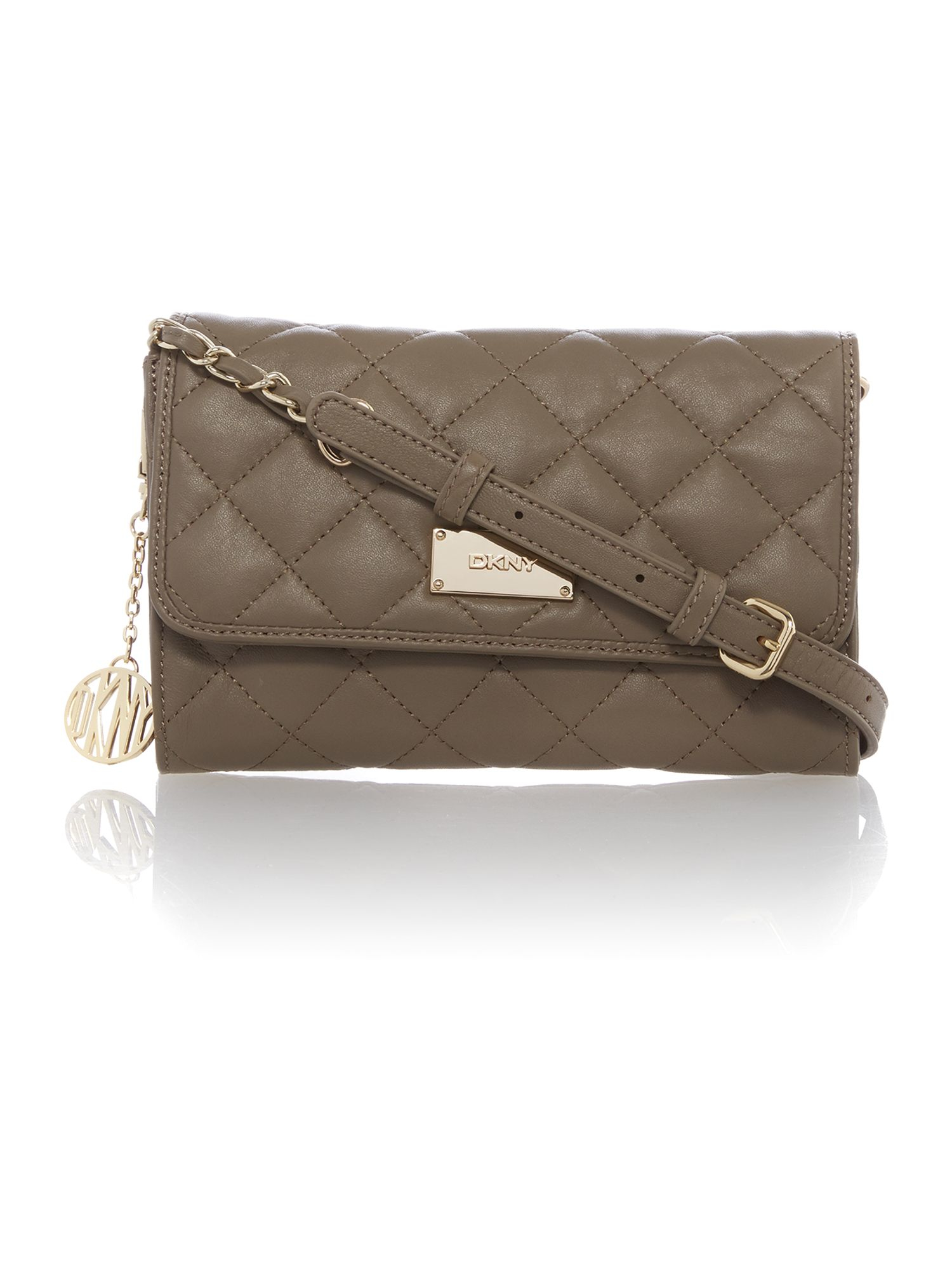 Dkny Quilt Taupe Small Flap Over Cross Body Bag in Metallic | Lyst