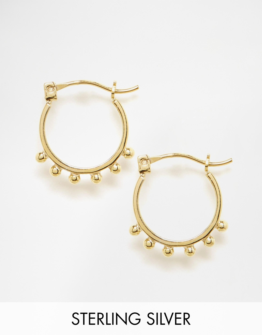 Lyst Asos Gold Plated Sterling Silver Mini Ball Hoop Earrings In Gallery Women S Gold Hoop Earrings