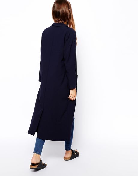 Asos Longline Duster Jacket in Blue (Navy) | Lyst