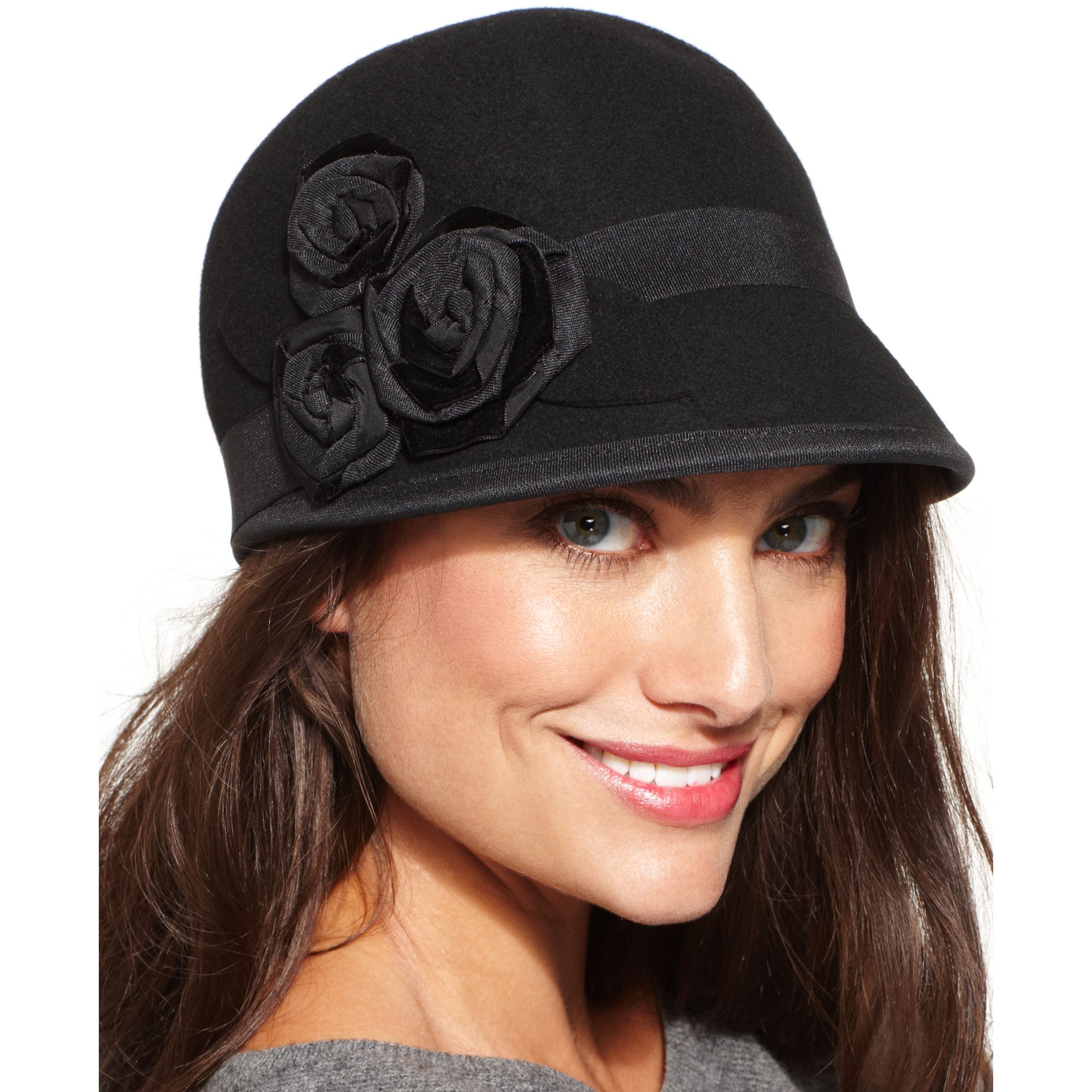 Nine West Felt Cap With Rosettes in Black | Lyst