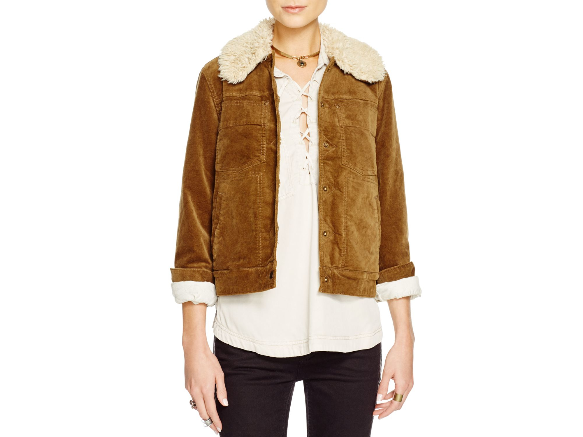 Free people Sherpa Trimmed Velvet Jacket in Brown Lyst