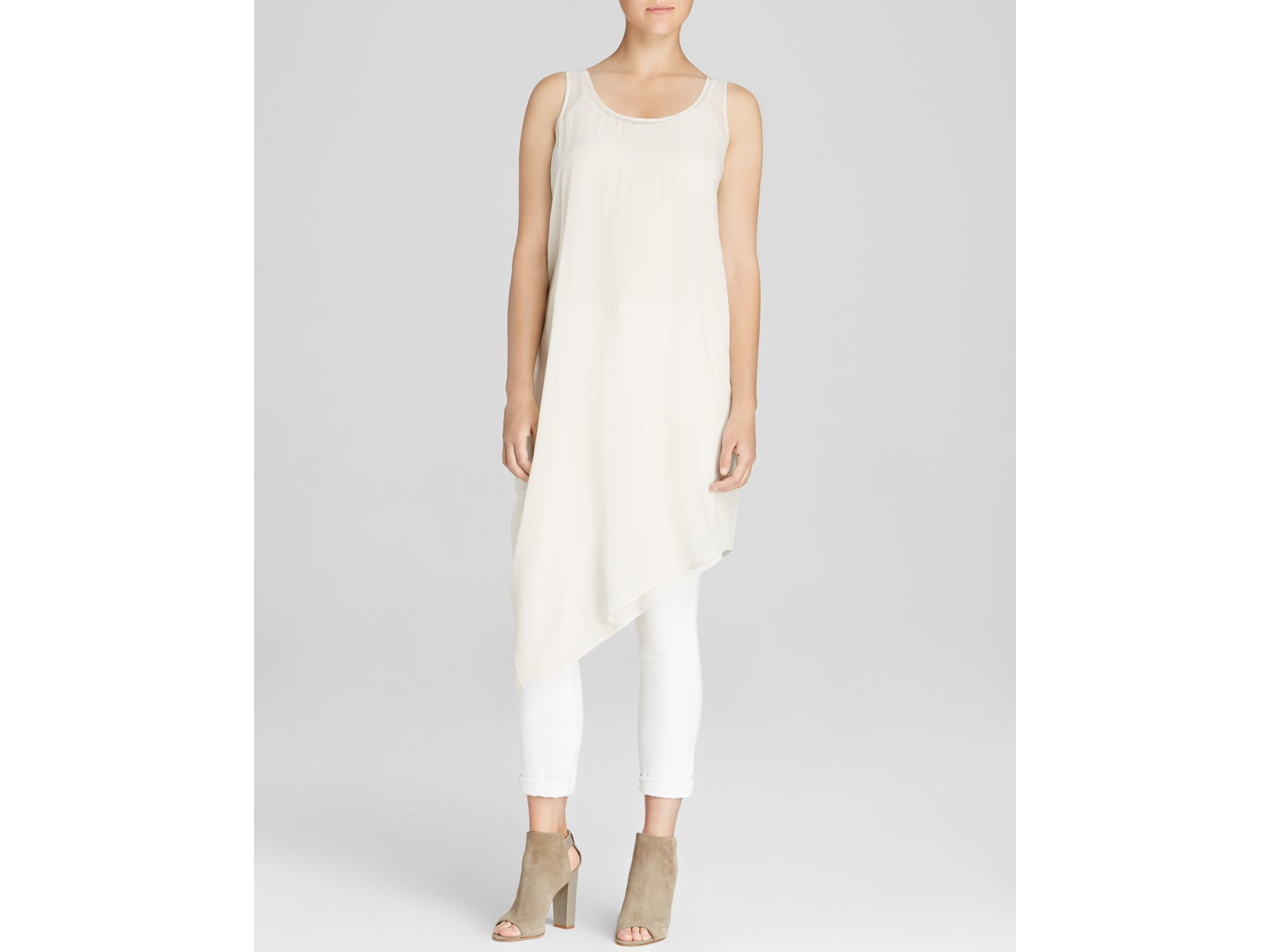 Lyst Eileen Fisher Asymmetric Silk Tank Dress in White