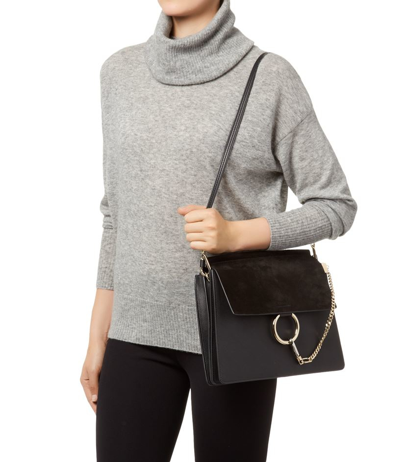 Chlo Medium Faye Leather And Suede Shoulder Bag in Black | Lyst