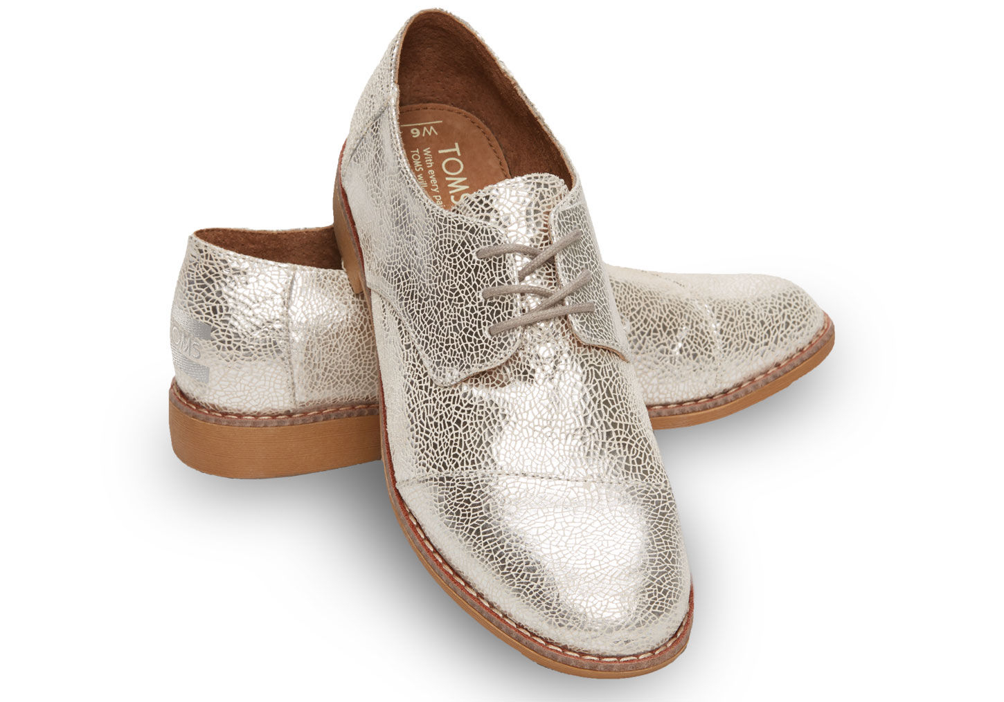 Lyst - Toms Silver Crackled Leather Women'S Brogues in Metallic