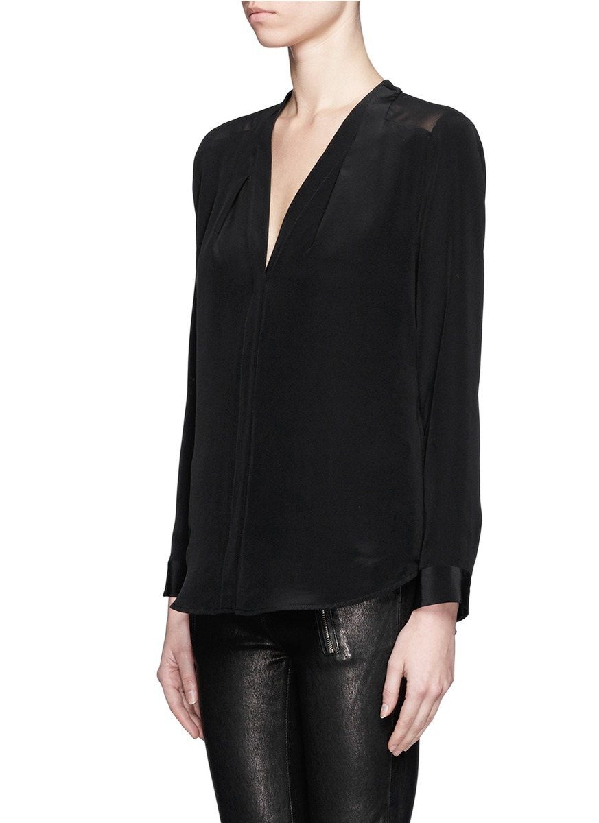 Lyst - Sandro Collarless Long-sleeve Silk Shirt in Black
