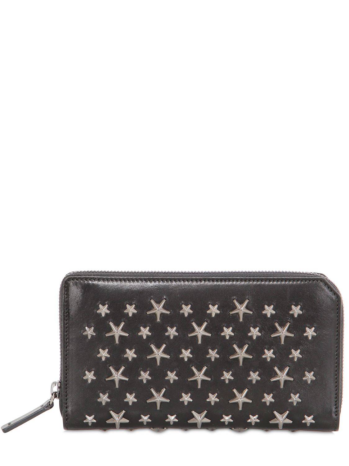 Jimmy choo Stars Studded Leather Zip Around Wallet in Black (BLACK/SILVER)