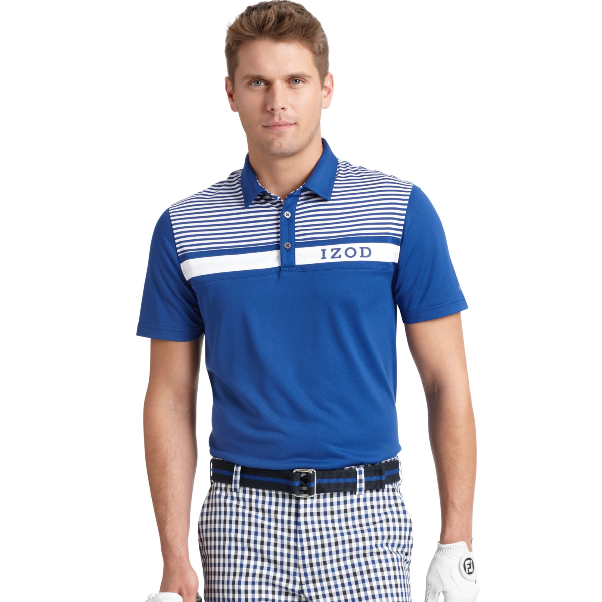 Izod Short Sleeve Chest Stripe Performance Golf Polo in Blue for Men | Lyst