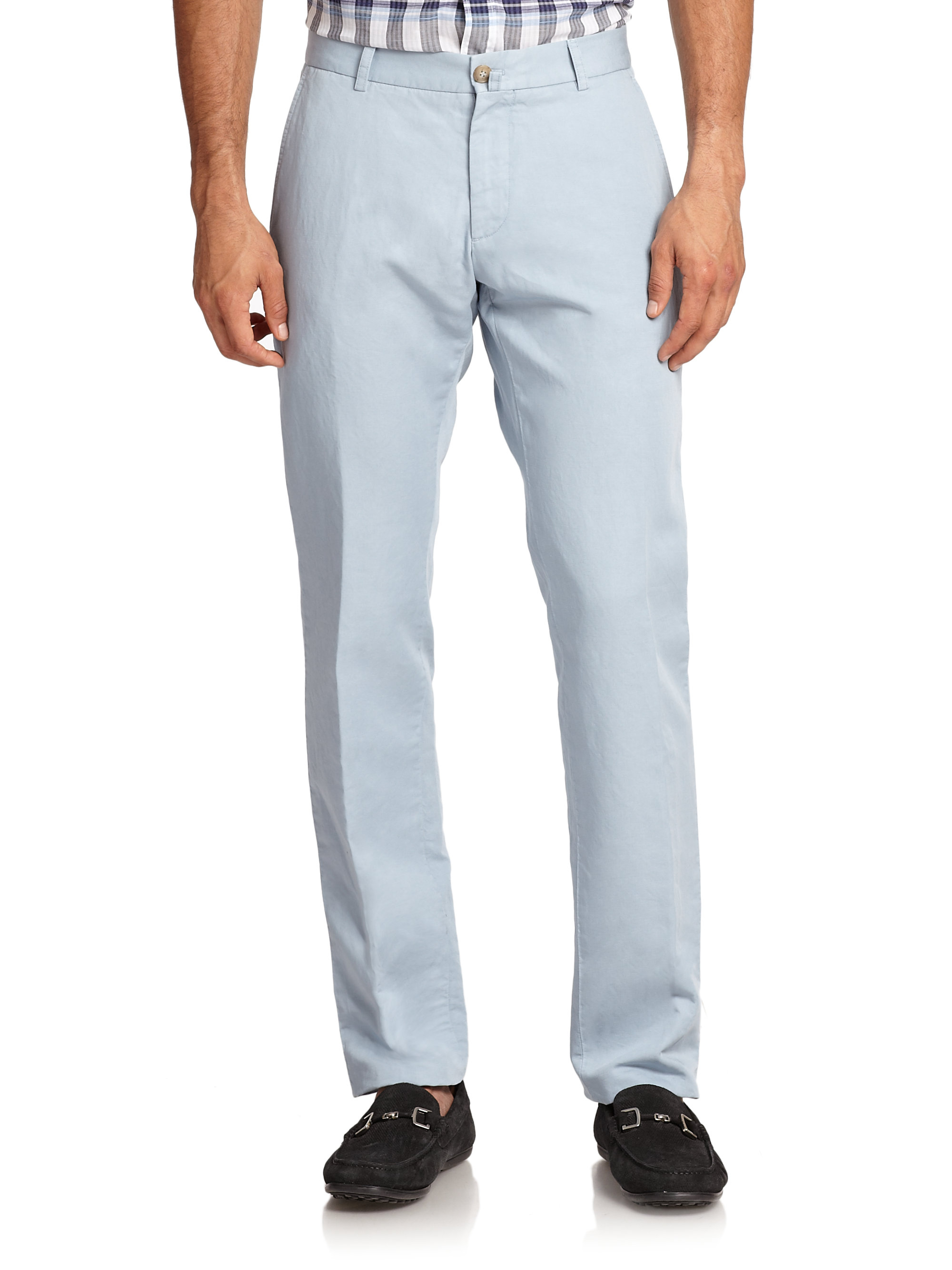 Lyst - Façonnable Cotton & Linen Pastel Chino Pants in Blue for Men