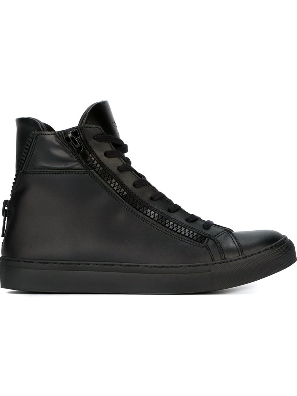 Lyst - Emporio Armani Zip-Detail High-Top Sneakers in Black for Men