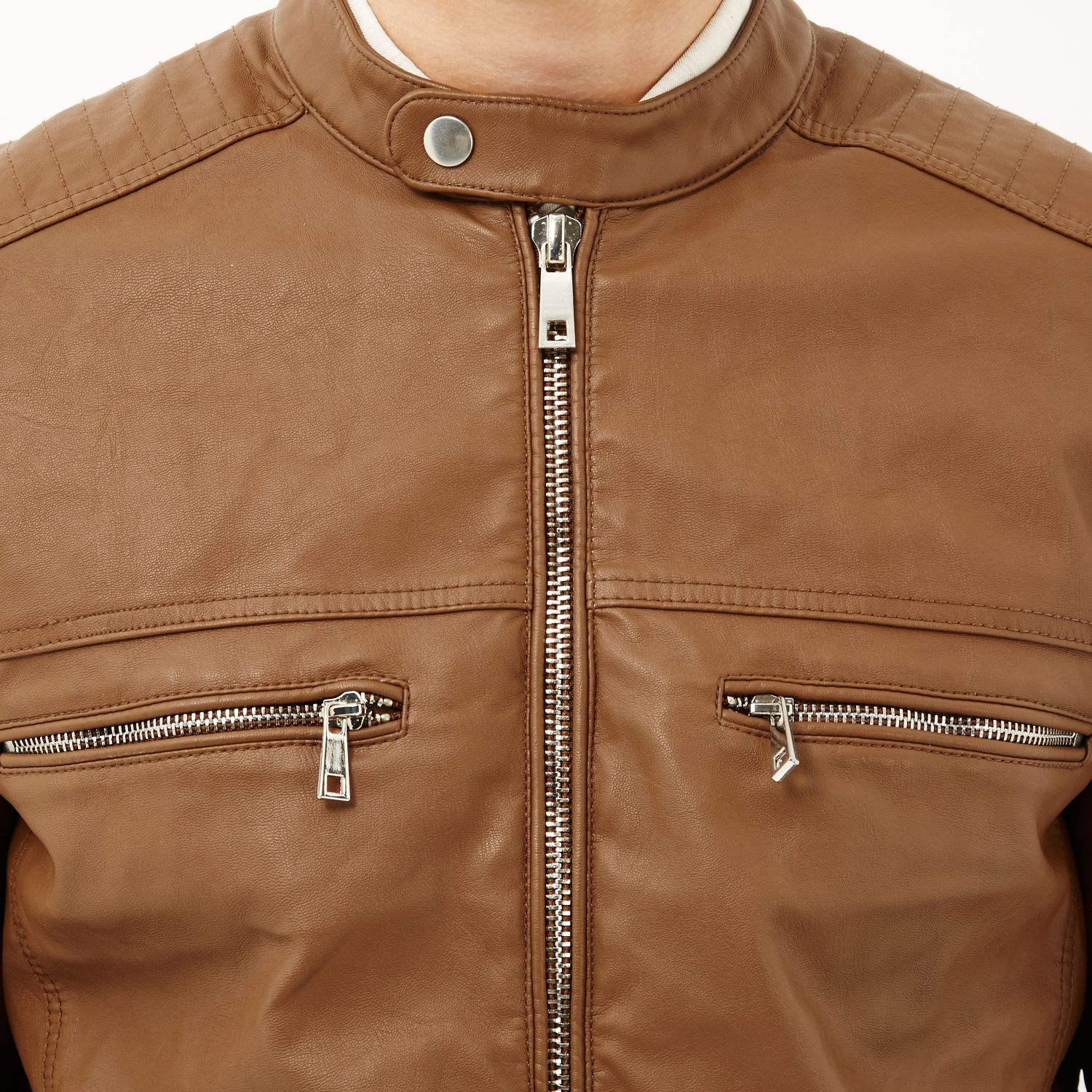 Lyst River Island Light Brown Leather Look Bomber Jacket In Brown For Men 