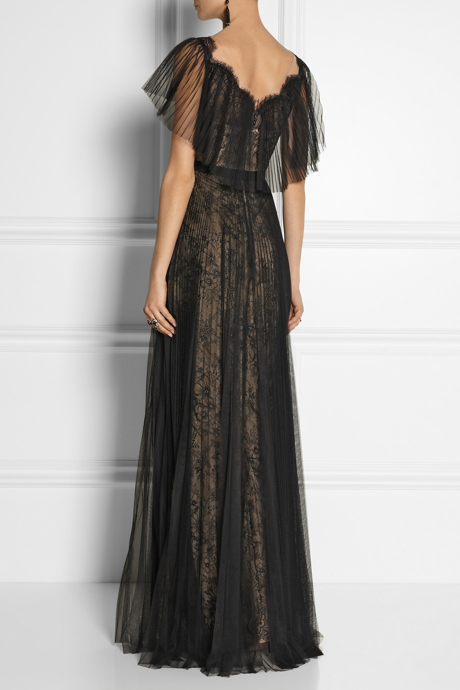 Lyst - Notte By Marchesa Lace and Pleated Tulle Gown in Black