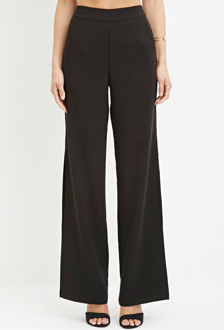 Forever 21 Contemporary Wide Leg Slit Pants in Black | Lyst