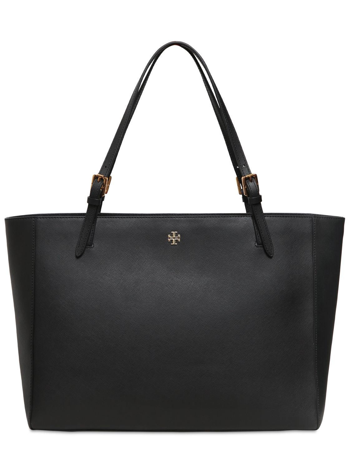 Tory Burch York Saffiano Embossed Leather Tote Bag in Black | Lyst