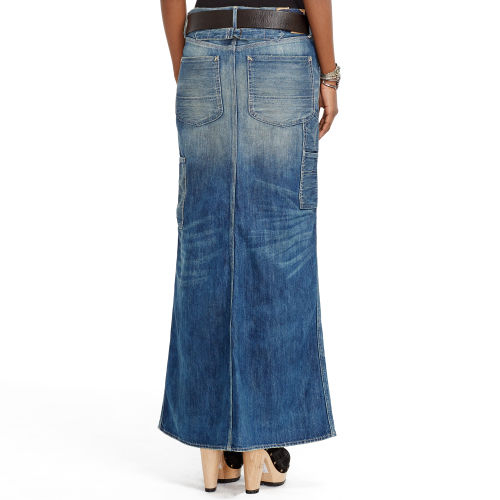 Lyst - Polo ralph lauren Repaired Denim Maxi Skirt in Blue