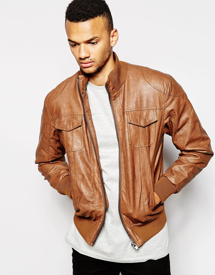Barneys originals Barneys Faux Leather Bomber Jacket in Brown for