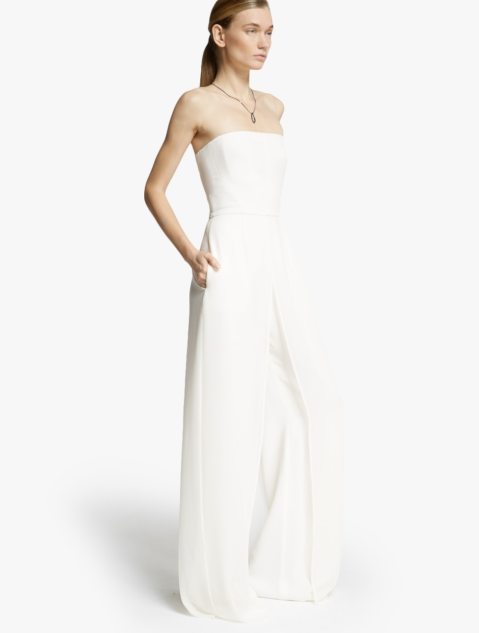 Lyst - Halston Chiffon Overlay Strapless Jumpsuit in White