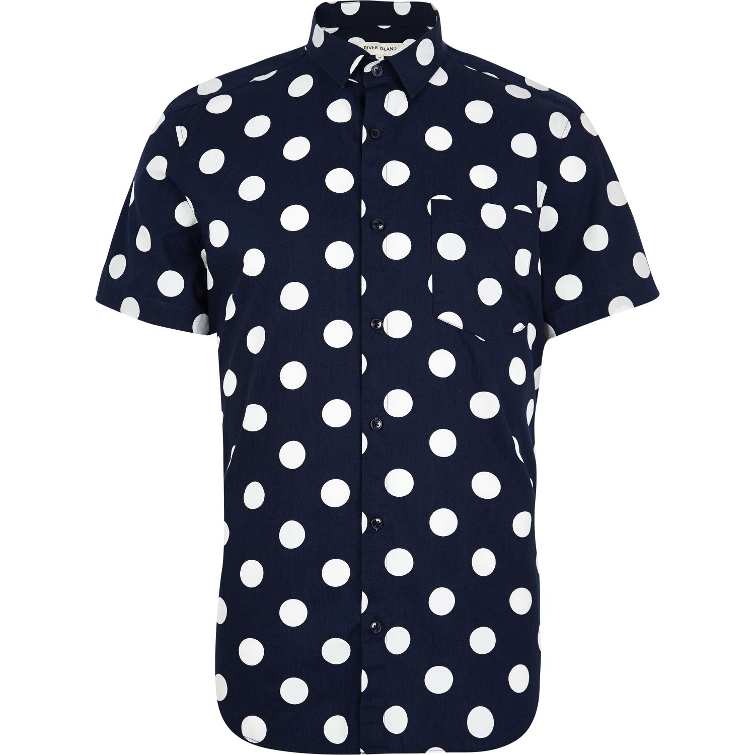 River island Navy Blue Polka Dot Print Short Sleeve Shirt in Blue for ...