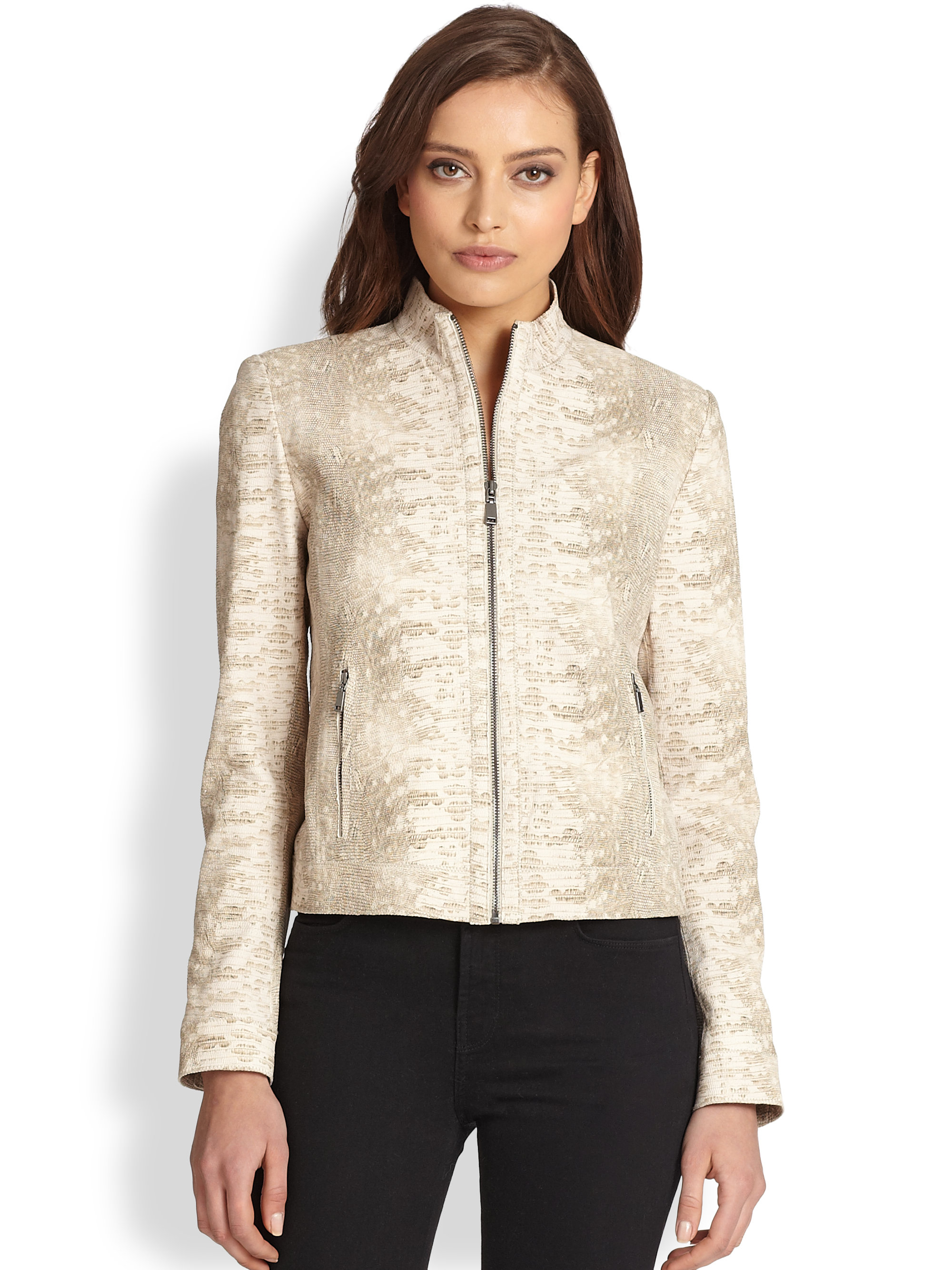 Lyst - Elie Tahari Leather Cleary Jacket in Natural