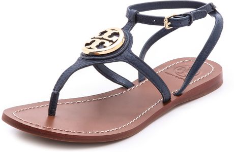 Tory Burch Leticia Flat Thong Sandals Tan in Blue (Newport Navy)