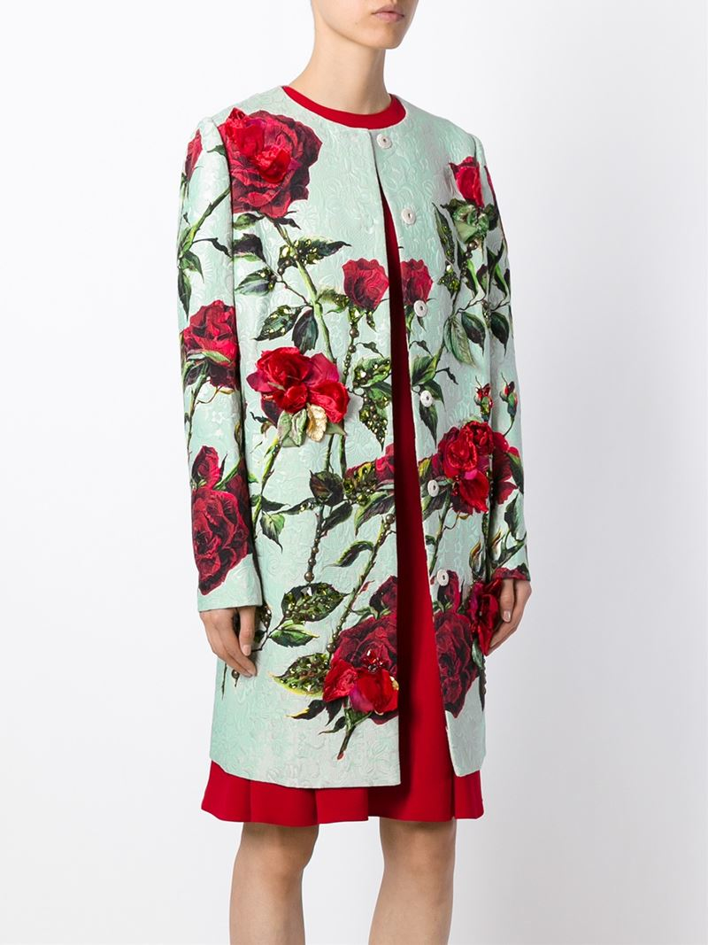 Lyst - Dolce & Gabbana Floral Brocade Coat in Green