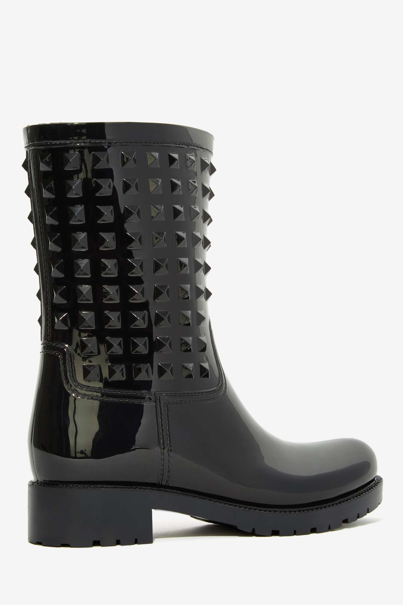 Lyst - Nasty Gal Camden Studded Rain Boot - Black in Black