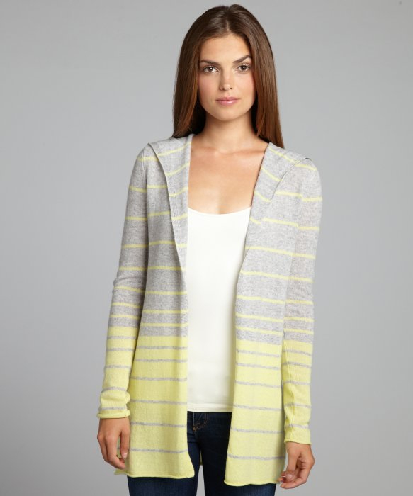 Autumn cashmere Grey and Yellow Ombre Stripe Cashmere Hooded ...