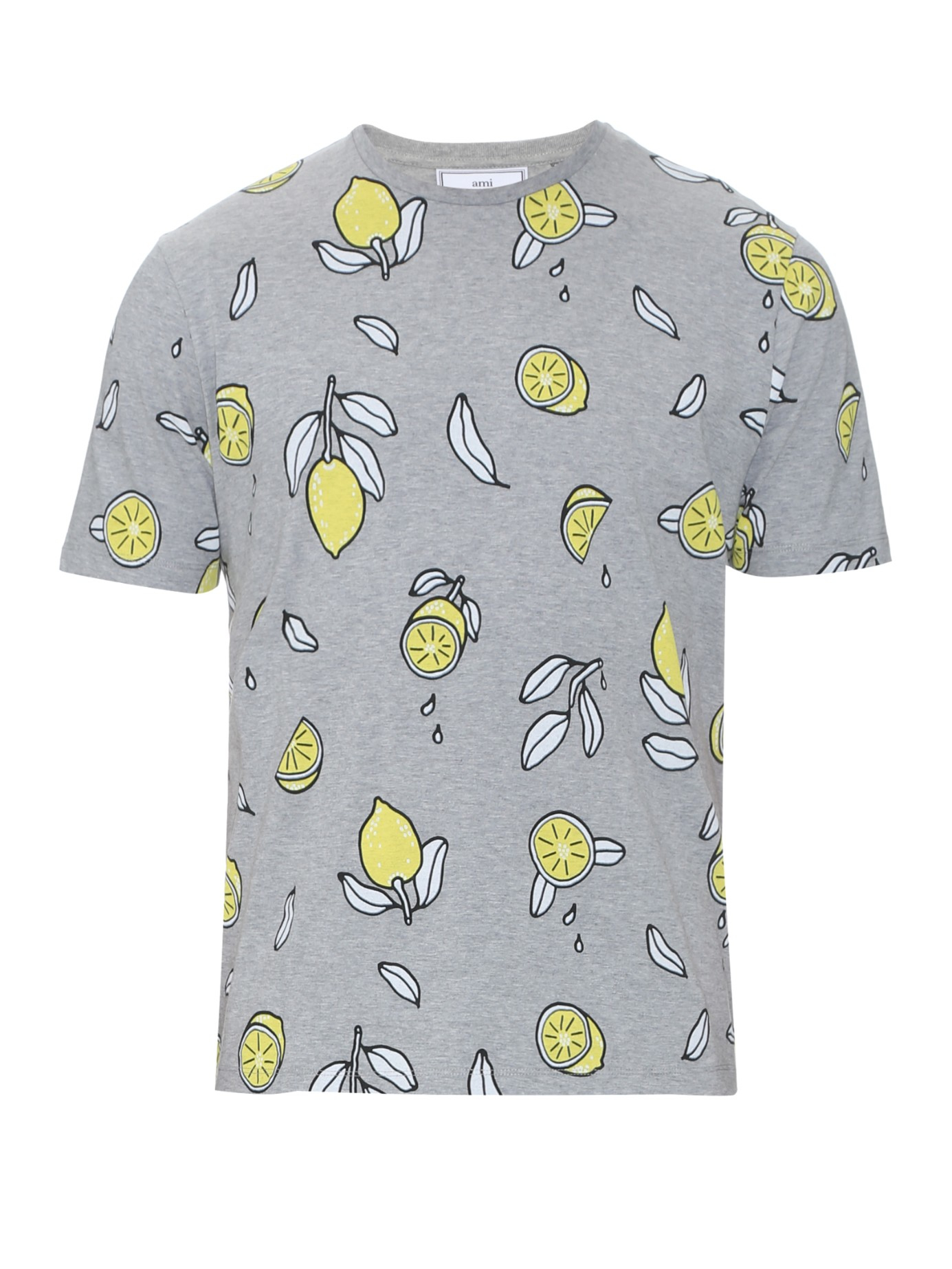 Ami Lemon-print Cotton-jersey T-shirt in Gray for Men | Lyst