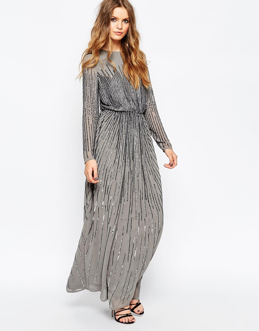 asos grey linear sequin long sleeve maxi dress gray product 0 029940653 normal