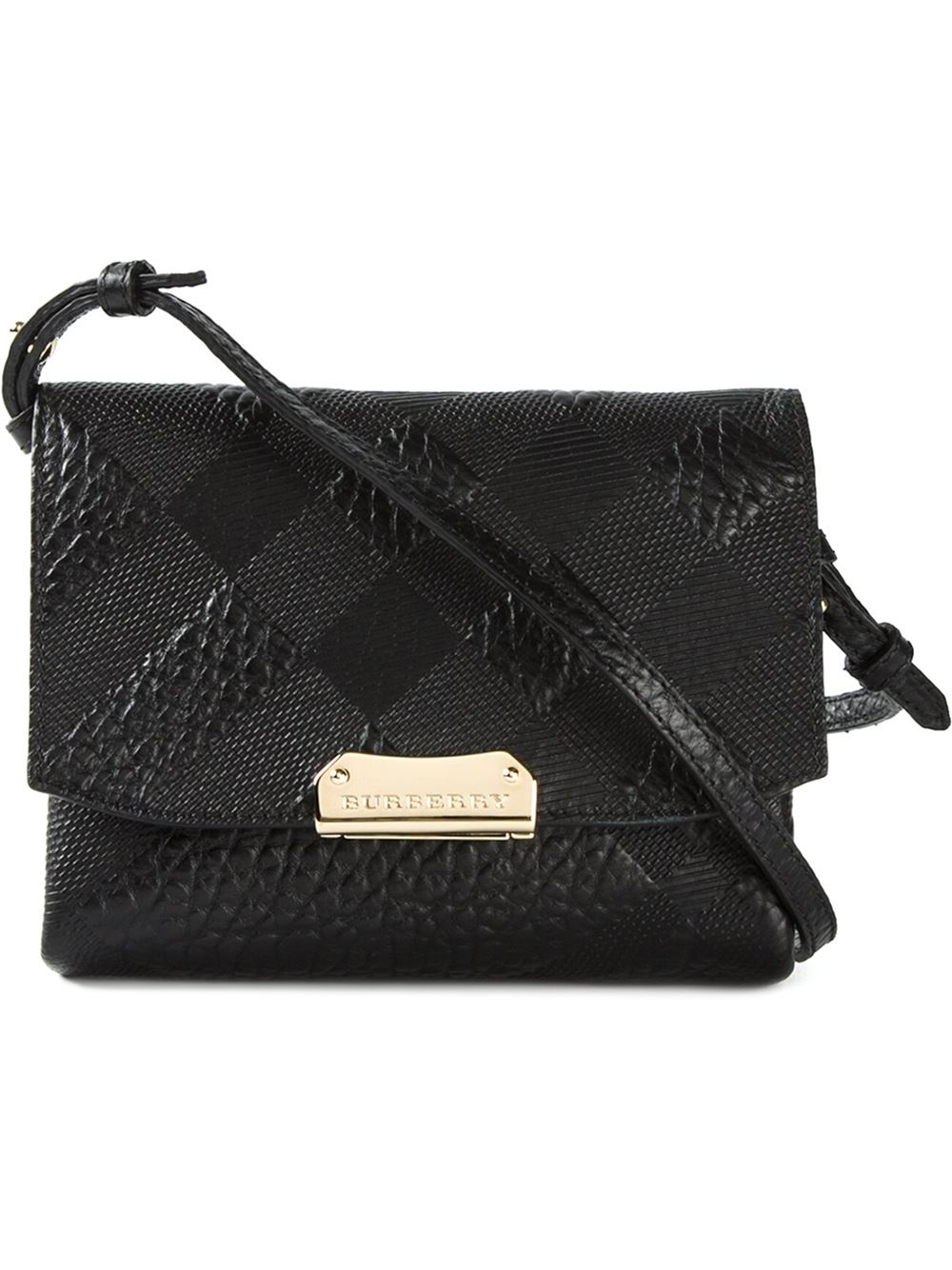 Lyst - Burberry Embossed-Check Leather Cross-Body Bag in Black