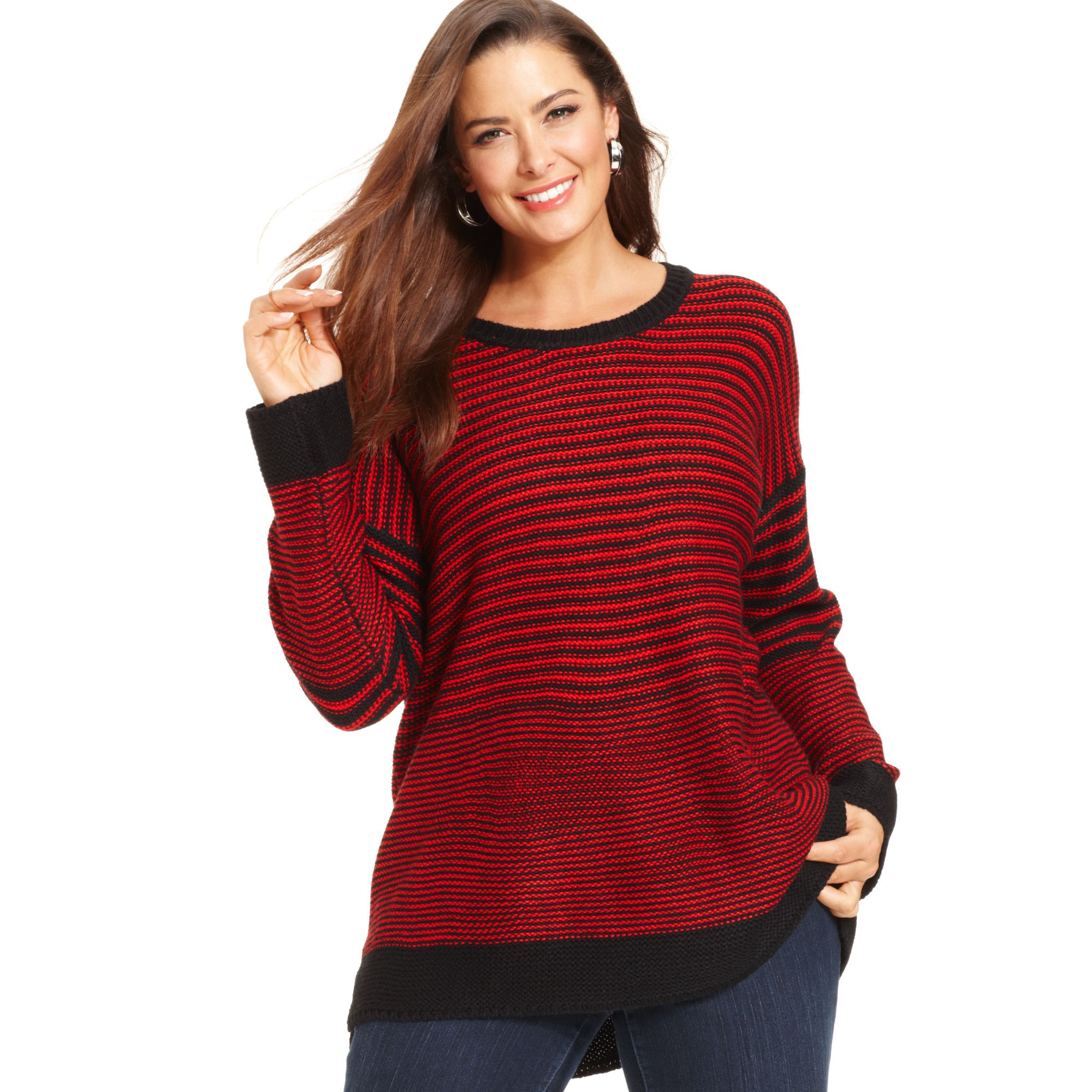 Lyst - Jones New York Signature Plus Size Longsleeve Striped Sweater in Red