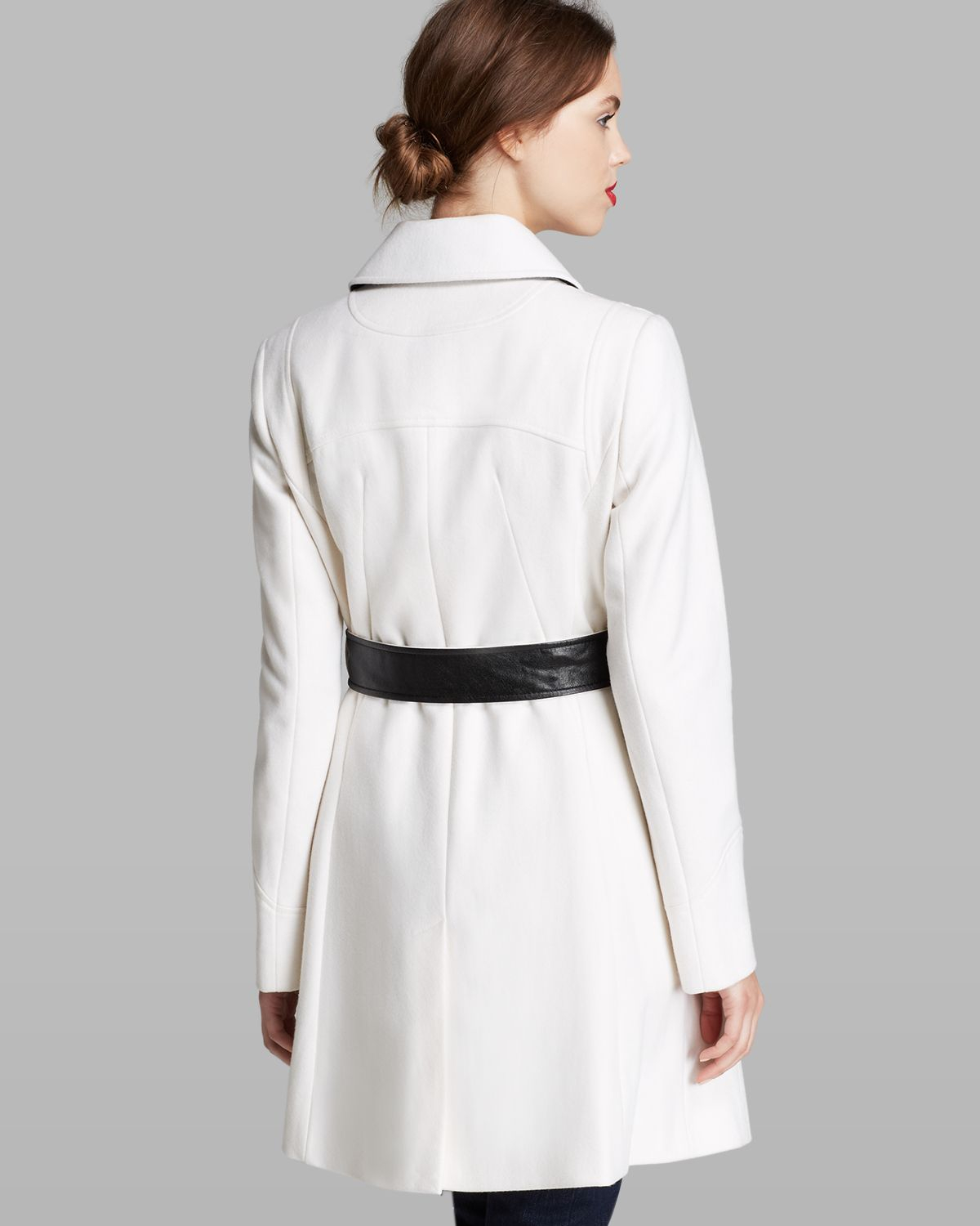 Lyst Dkny Trench Coat Blake Double Breasted Faux Leather Detail In White 1312