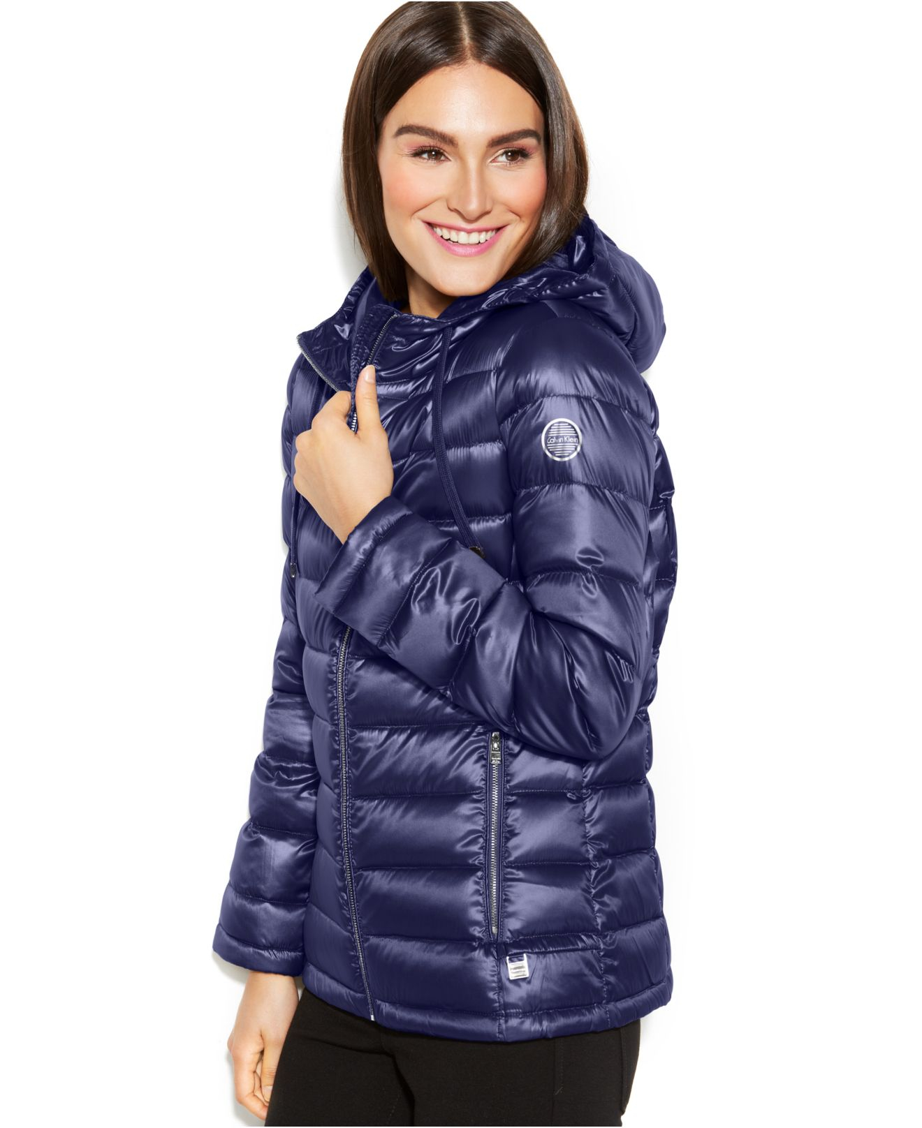 Lyst - Calvin klein Petite Hooded Quilted Packable Down Puffer Coat in Blue