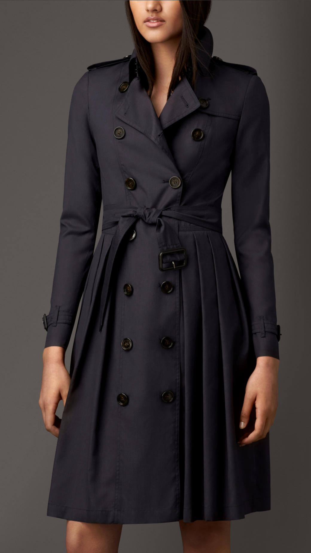 Lyst - Burberry Long Full Skirted Wool Silk Trench Coat in Blue