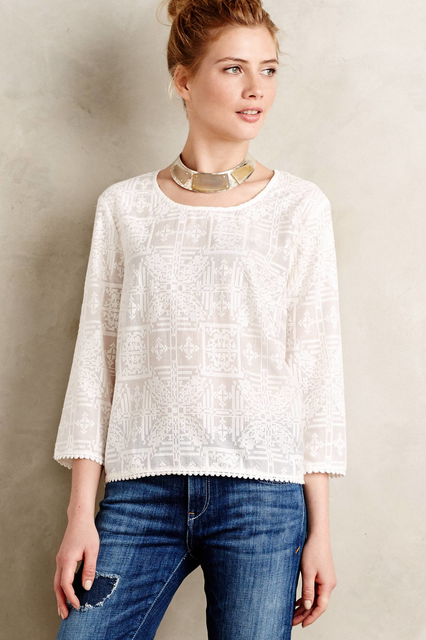 Lyst - Maeve Embroidered Aruna Top in White