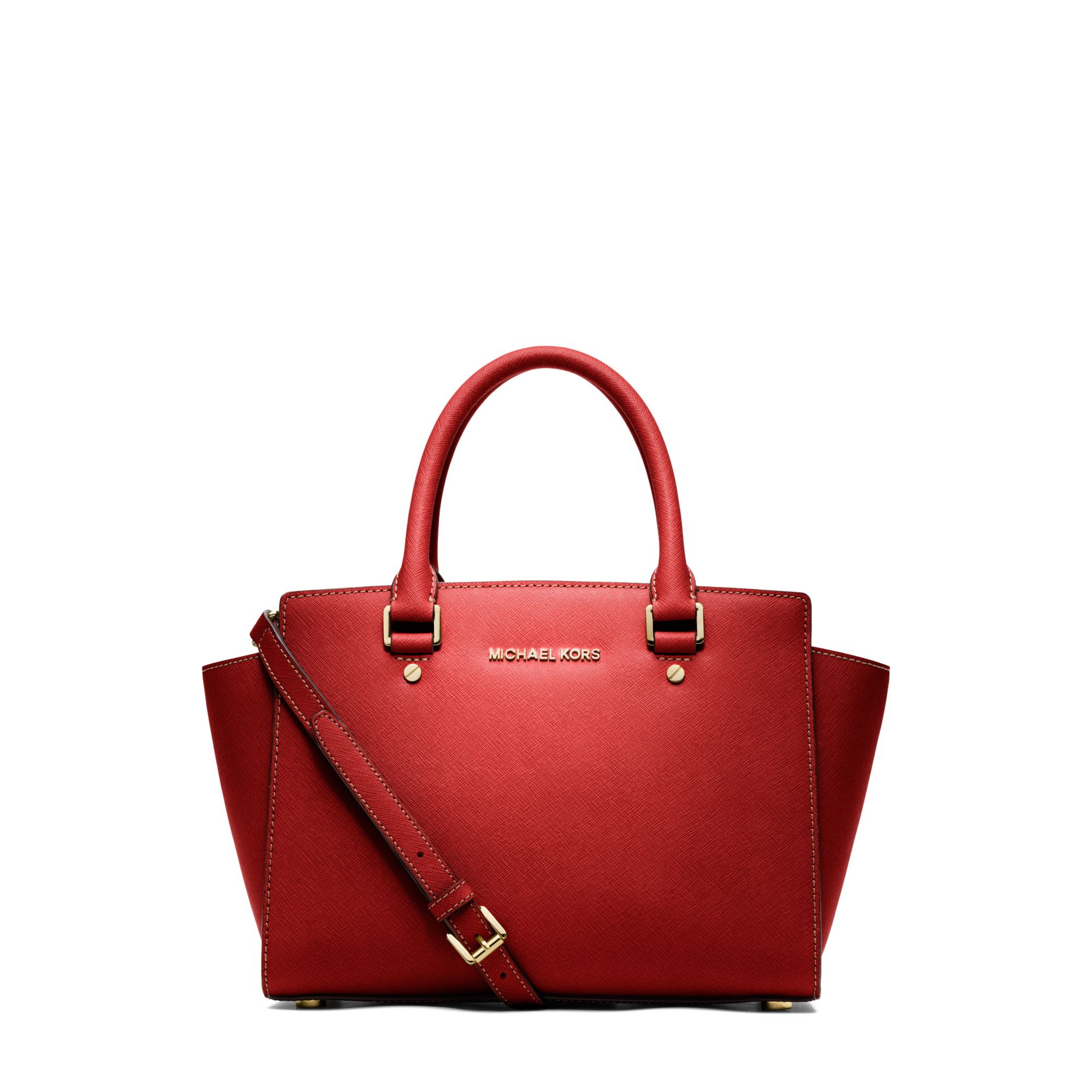 Michael kors Selma Saffiano Leather Medium Satchel in Red (MANDARIN) | Lyst