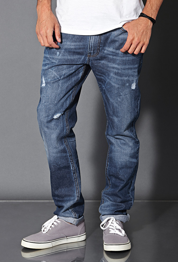 Forever 21 Distressed Medium Wash - Straight Leg Jeans in Blue for Men ...
