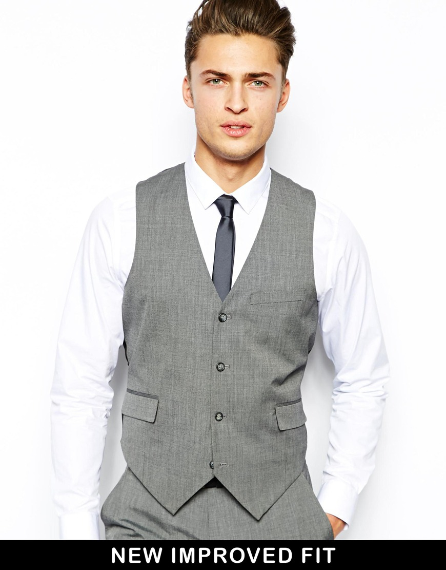 Lyst - Asos Slim Waistcoat In Grey - Grey in Gray for Men