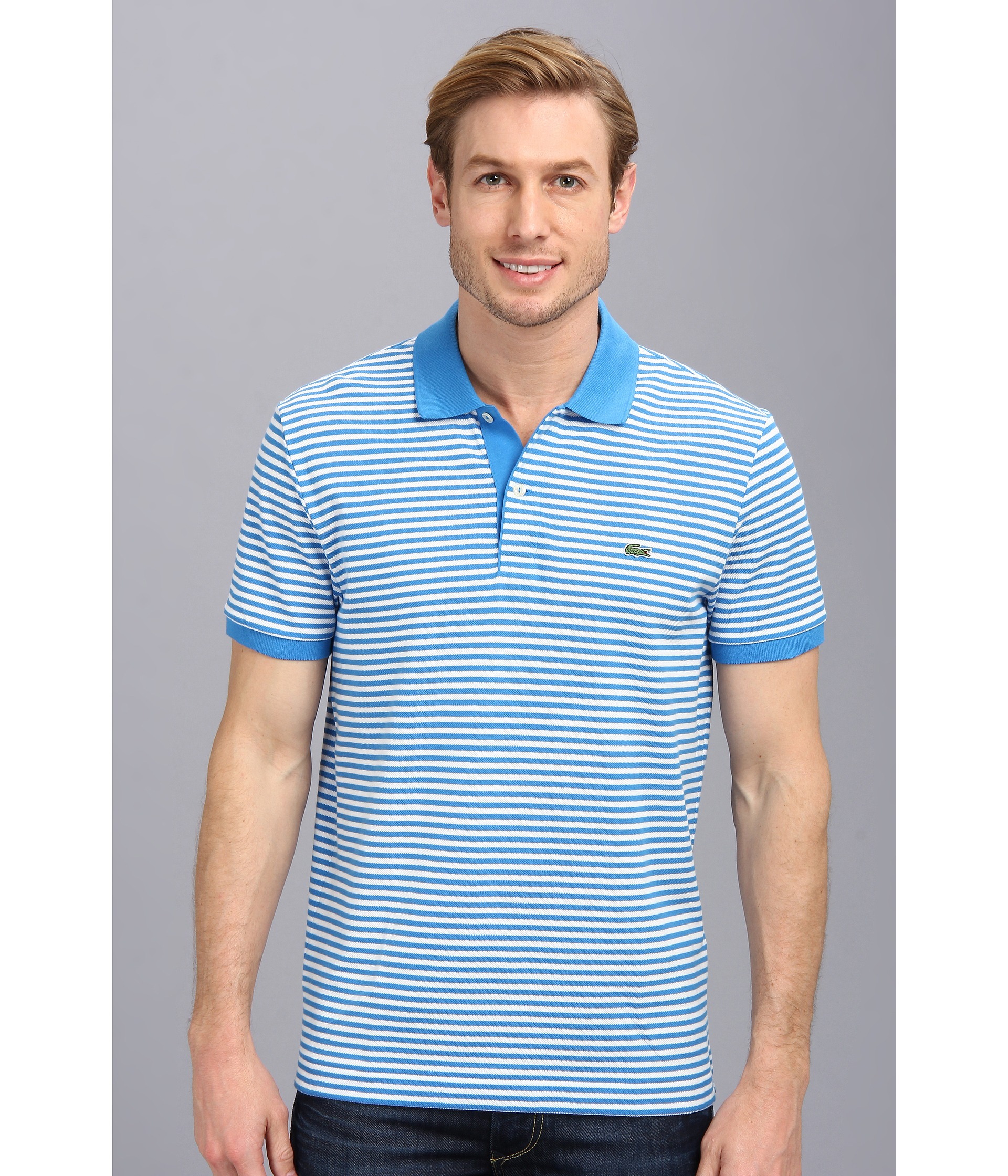 Lacoste Short Sleeve Heritage Fine Stripe Pique Polo Shirt in Blue for ...