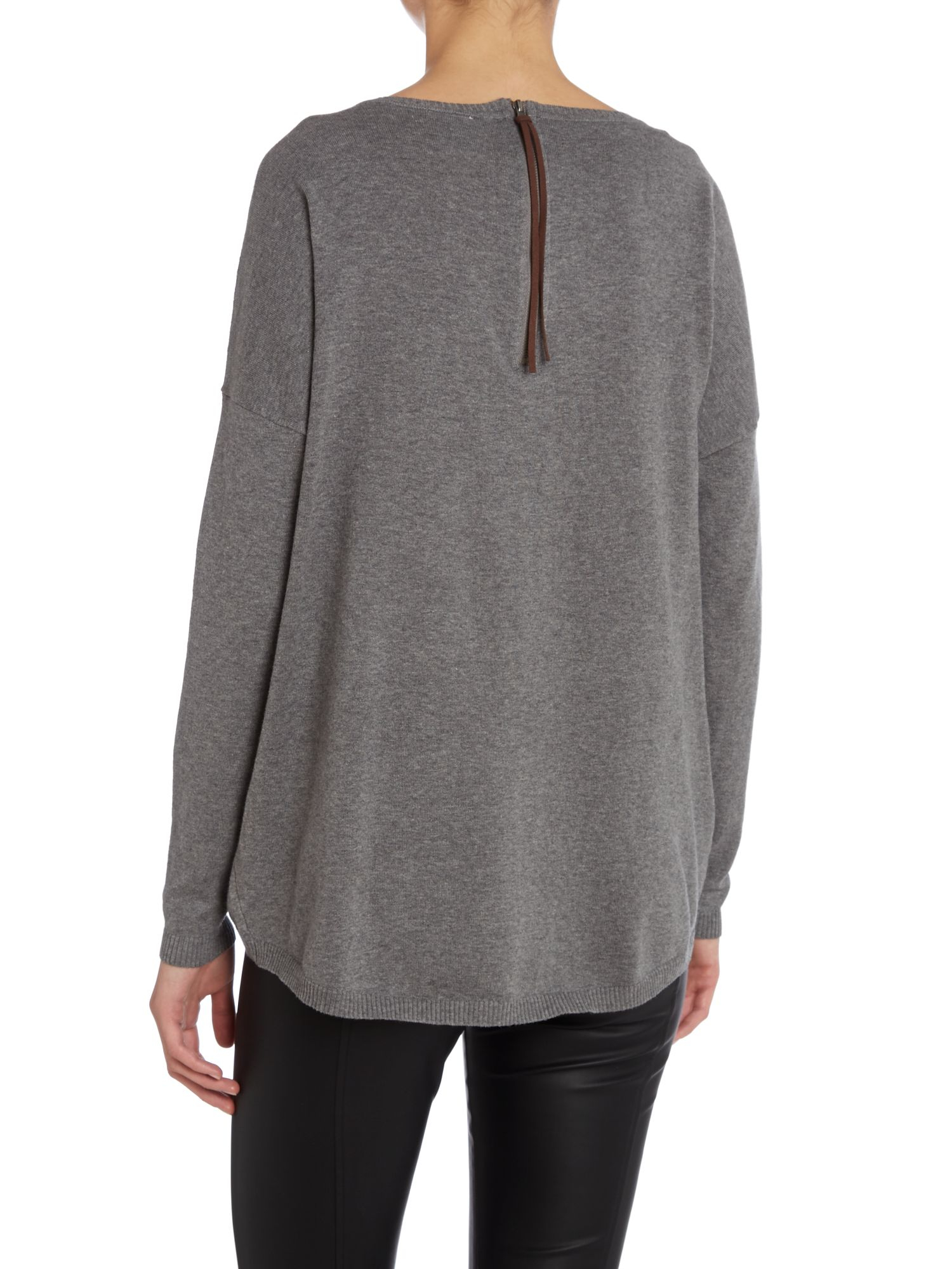 Vero moda Long Sleeve Zip Back Knit Jumper in Gray (Grey) Lyst