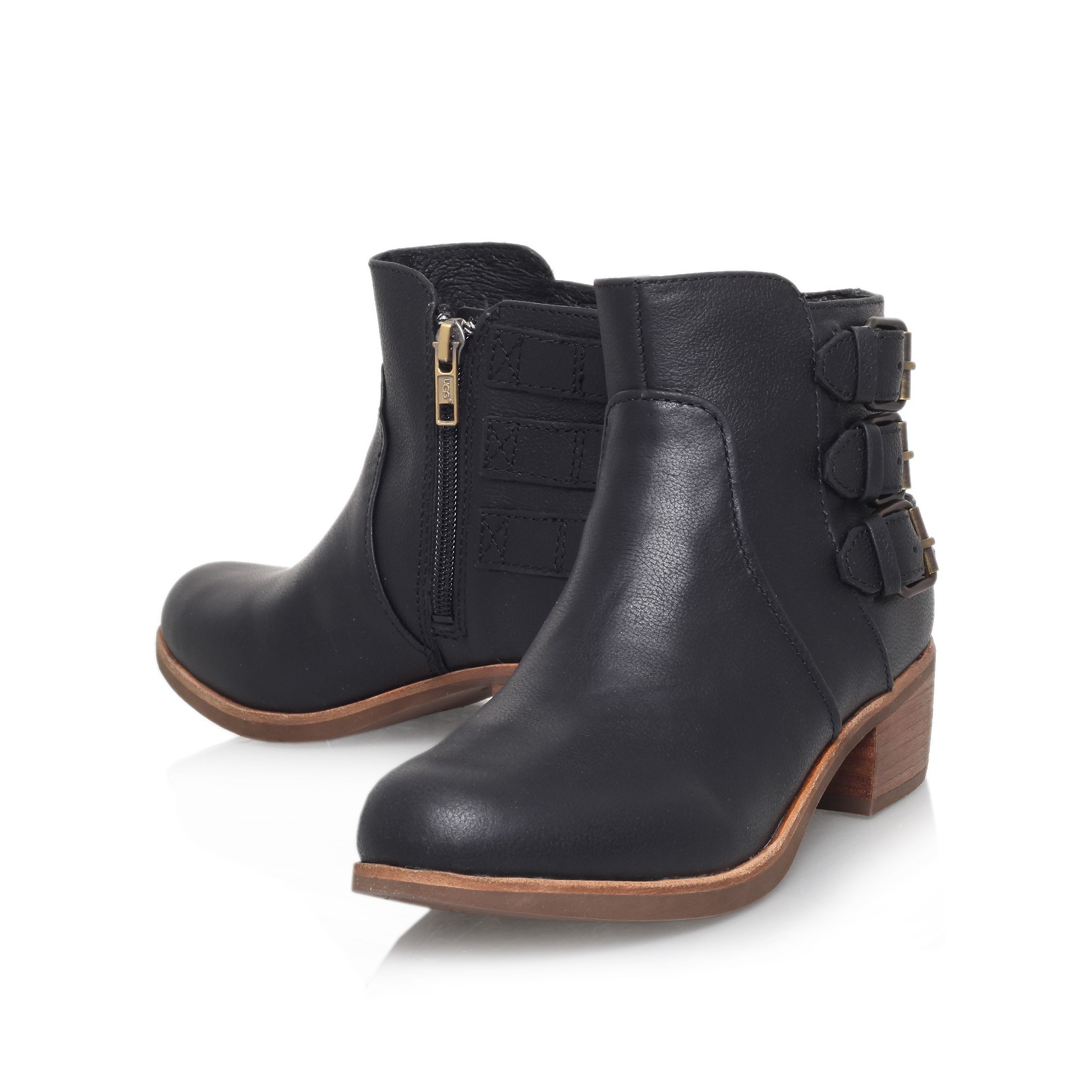Black Leather Low Heel Boots Ankle Boots