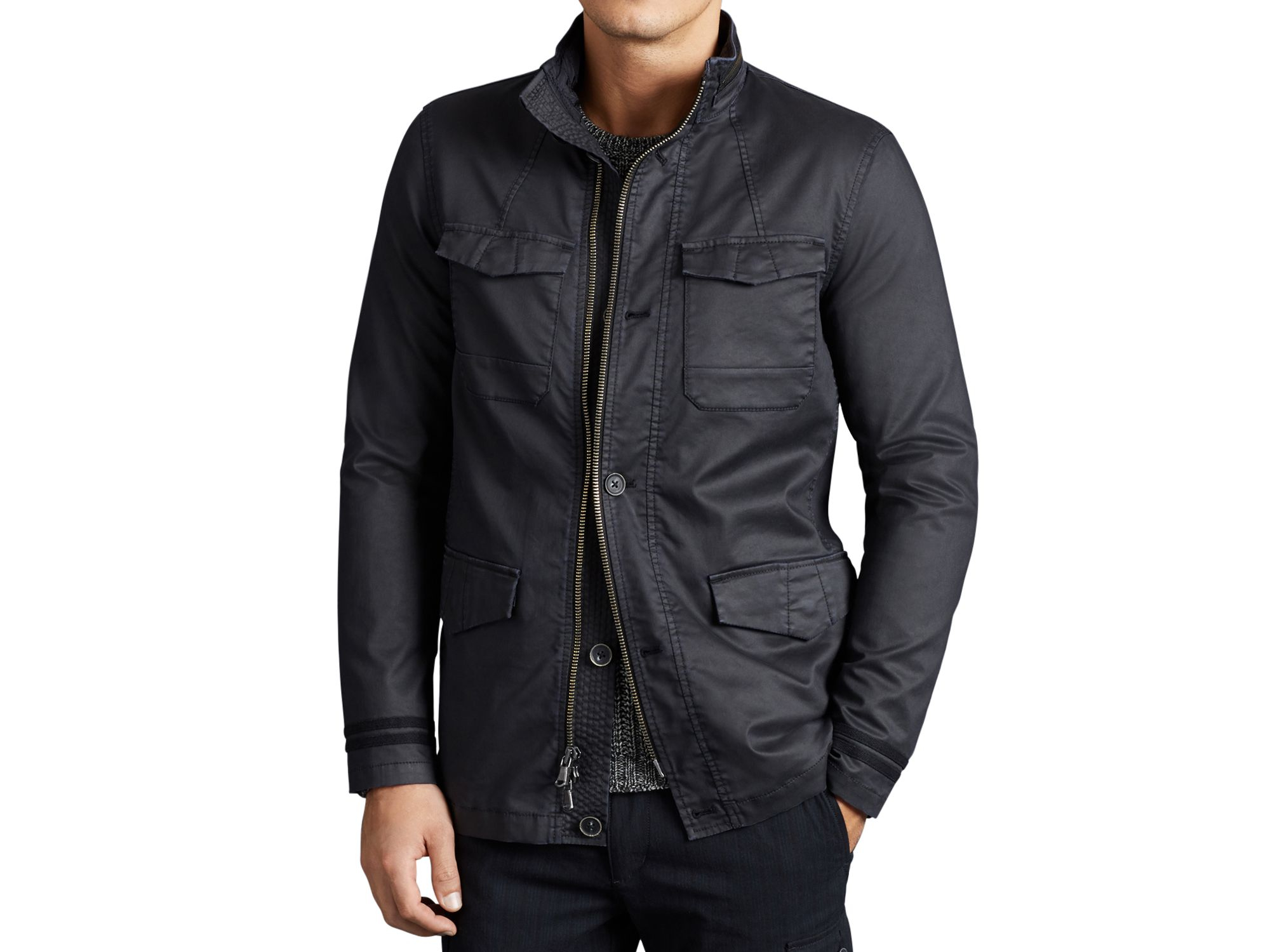 John Varvatos Military Field Jacket In Black For Men Lyst Gallery