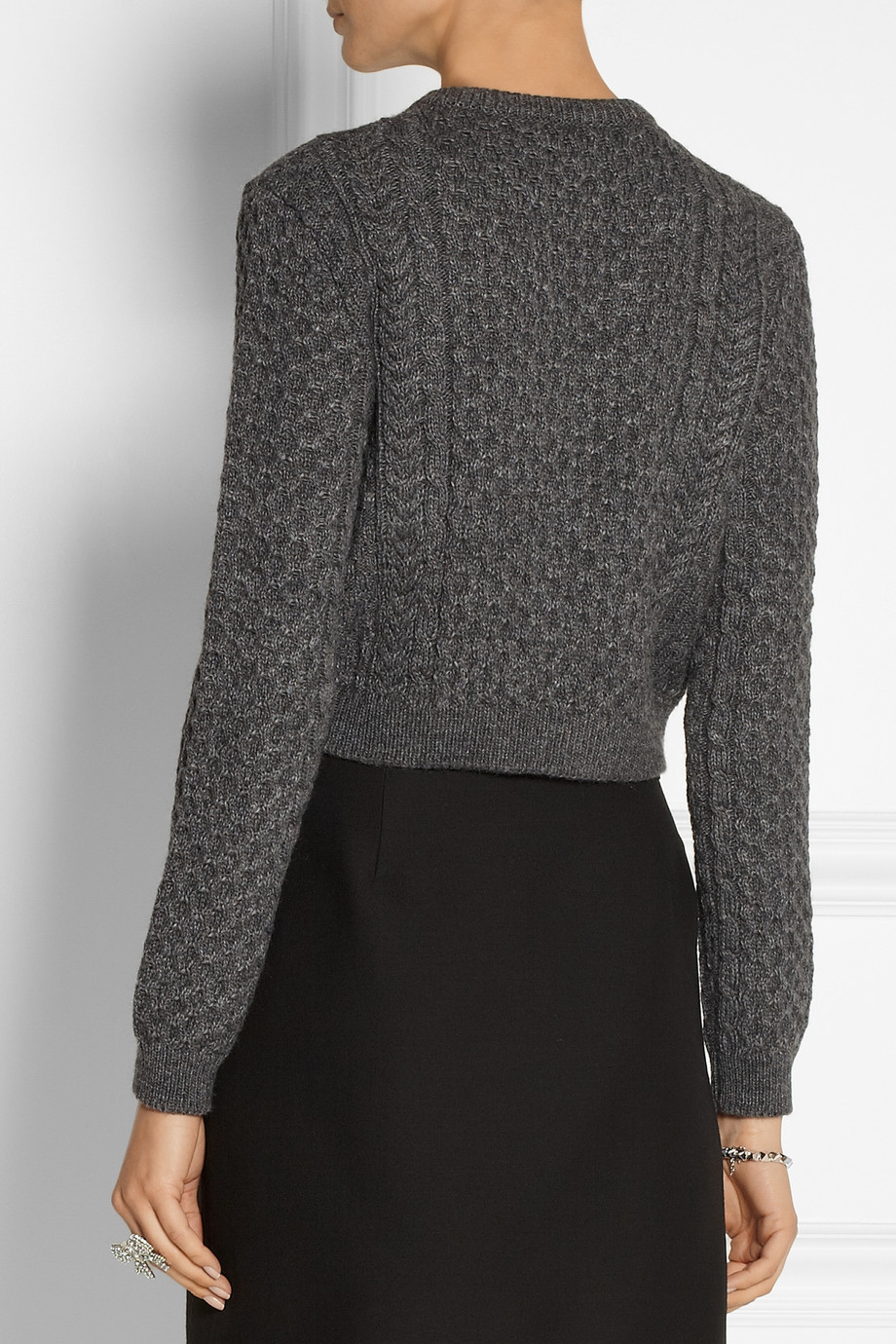 Lyst Miu Miu Cropped CableKnit Sweater in Gray