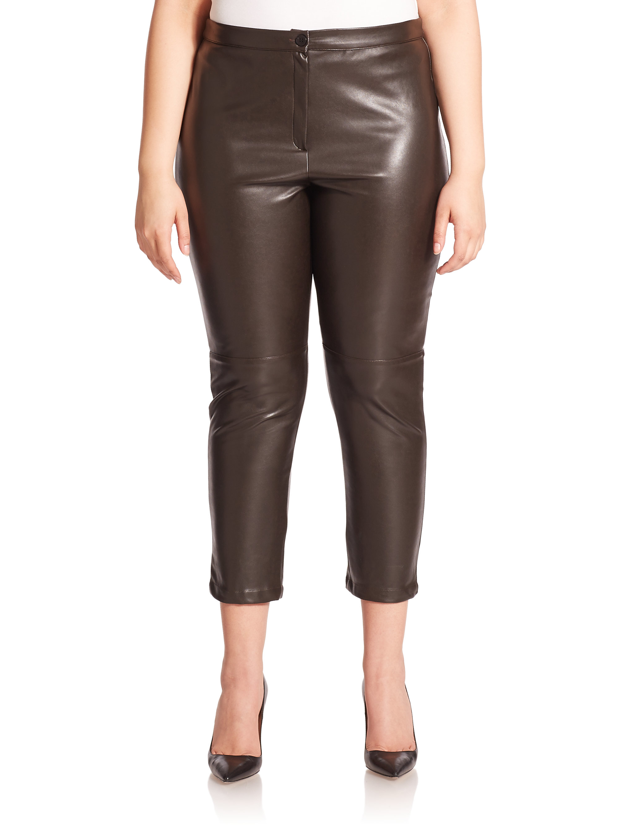 Lyst - Marina Rinaldi Reims Faux Leather Cropped Pants in Brown