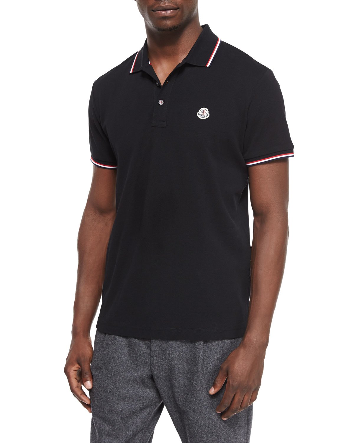 Moncler Cotton Short-sleeve Tape-tipped Polo Shirt in Black for Men - Lyst