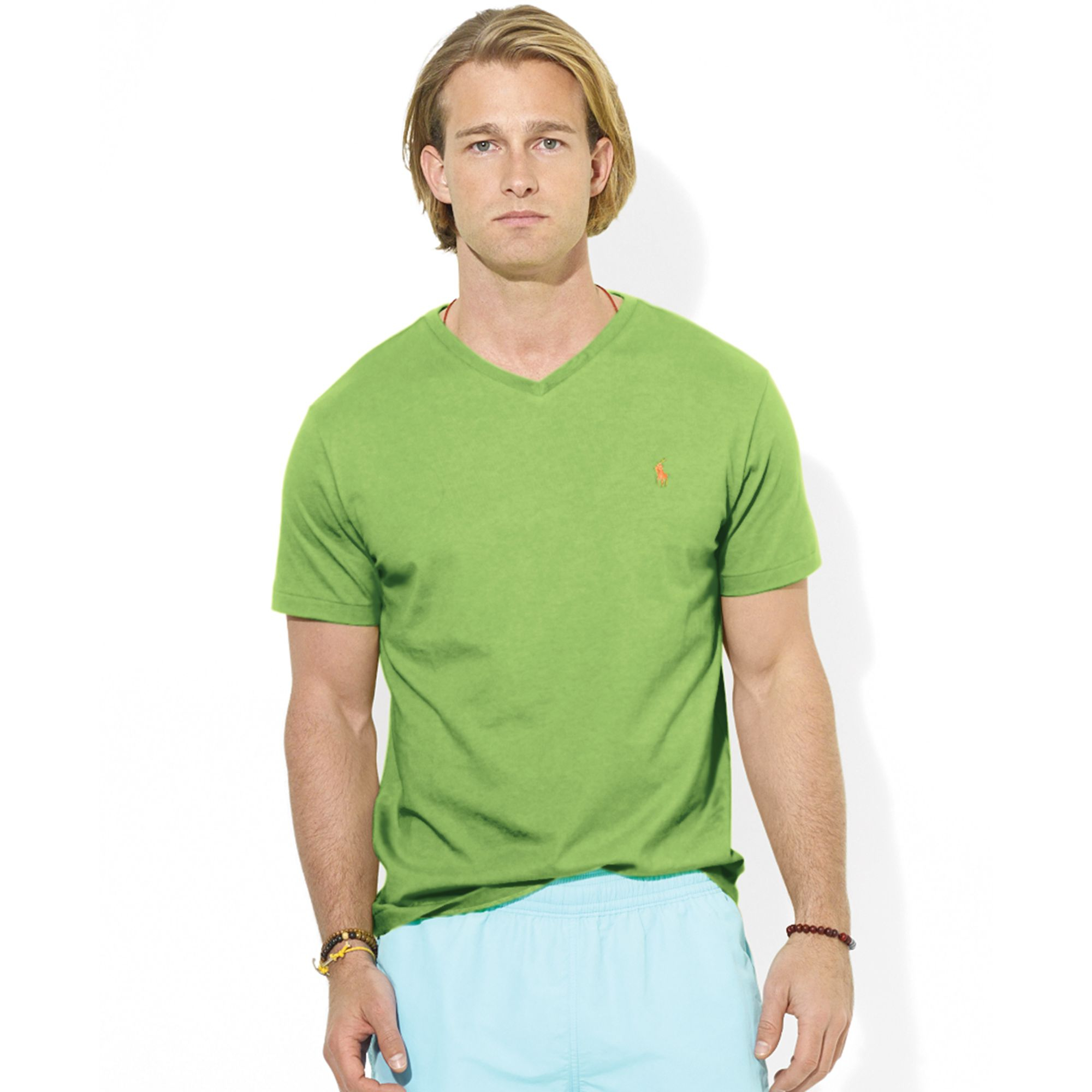 Ralph Lauren Polo Mediumfit Vneck Cotton Jersey Tshirt in Green for Men ...