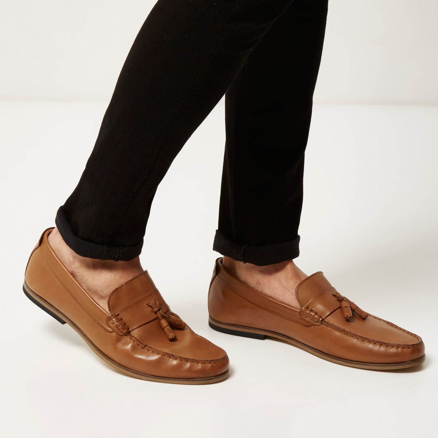 Lyst - River Island Tan Brown Leather Tassel Loafers in Brown for Men
