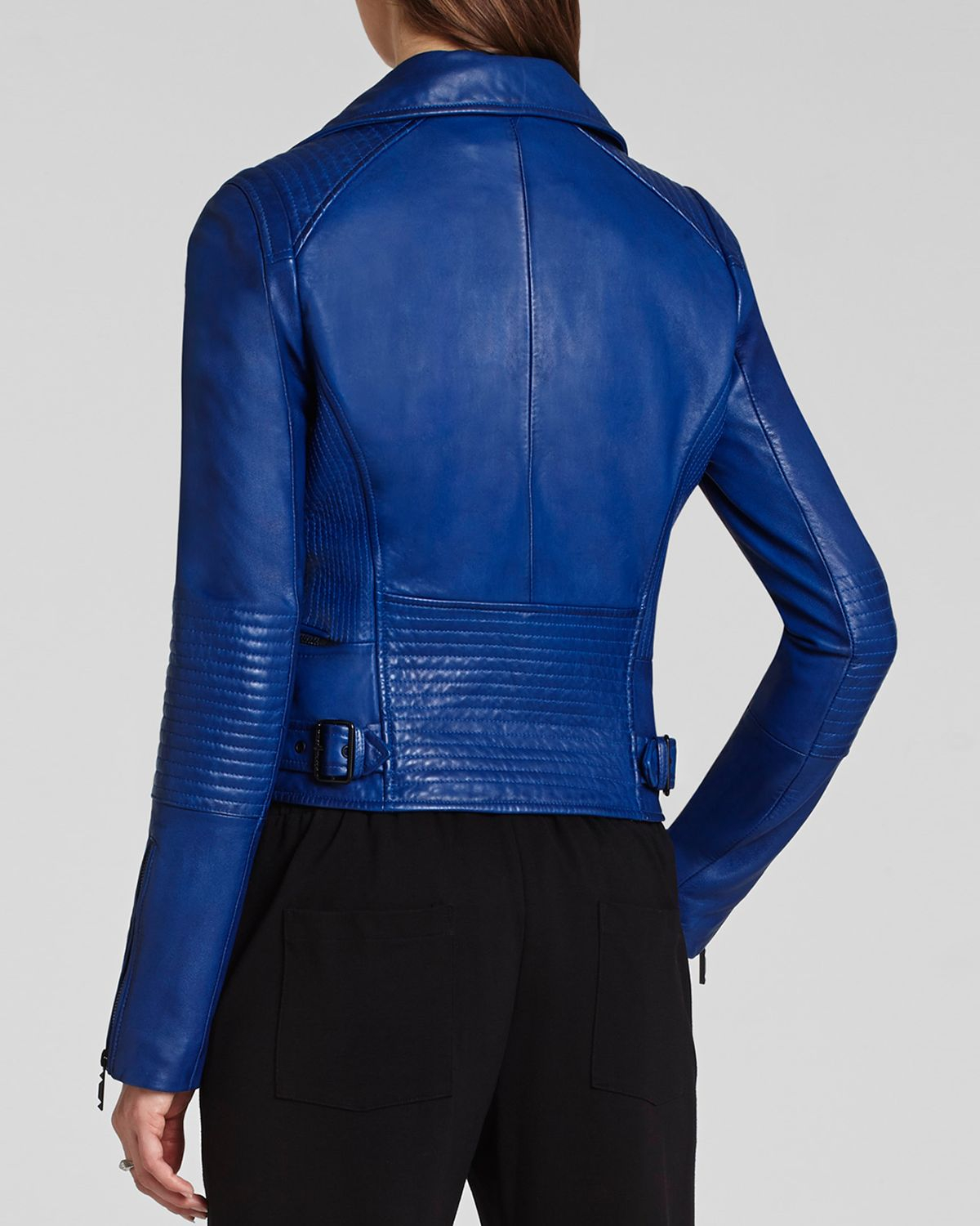 Lyst Bcbgmaxazria Bcbg Max Azria Jacket Tara Moto Faux Leather In Blue Gallery